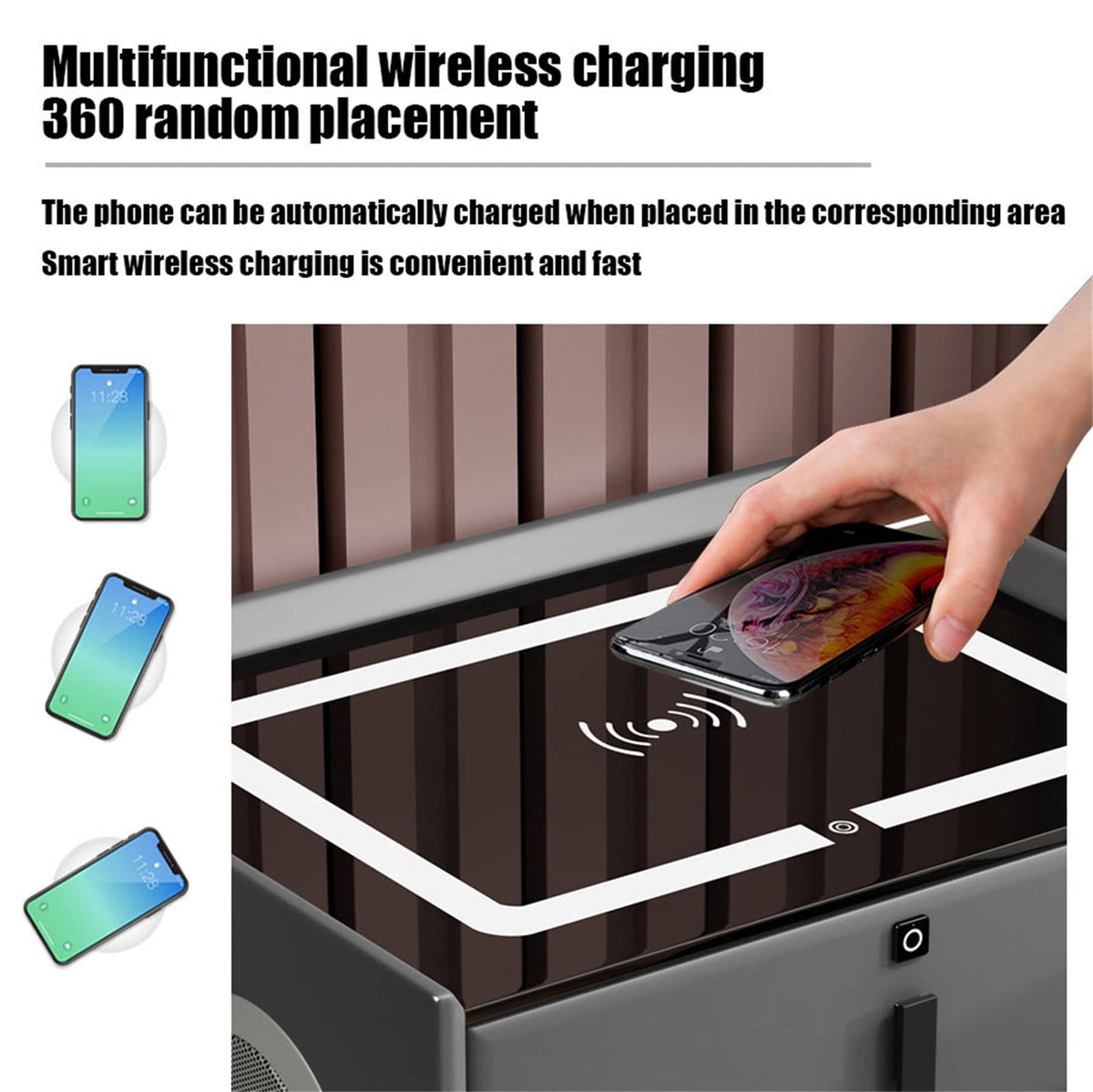 LED Nightstand with Bluetooth Speaker, Wireless Charging, 3 Colors LED Lights, USB & Type-C Port, 2/3 Drawers, Fingerprint Lock L582825