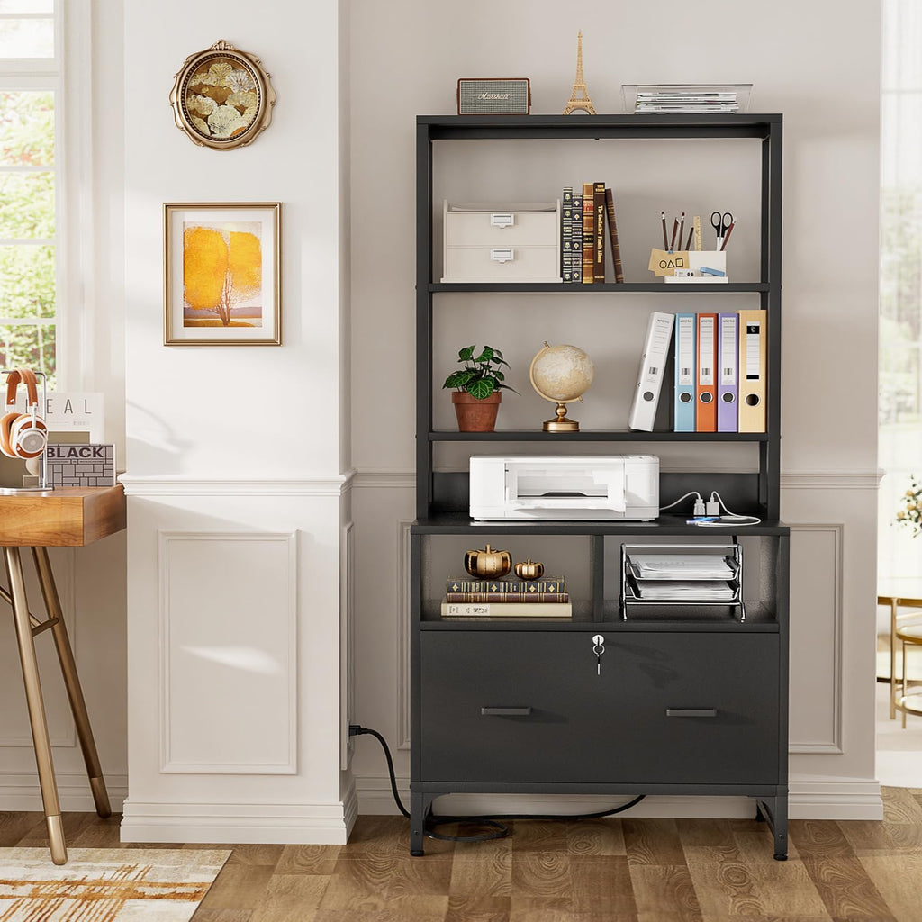 Black File Cabinet with Charging Station R943608