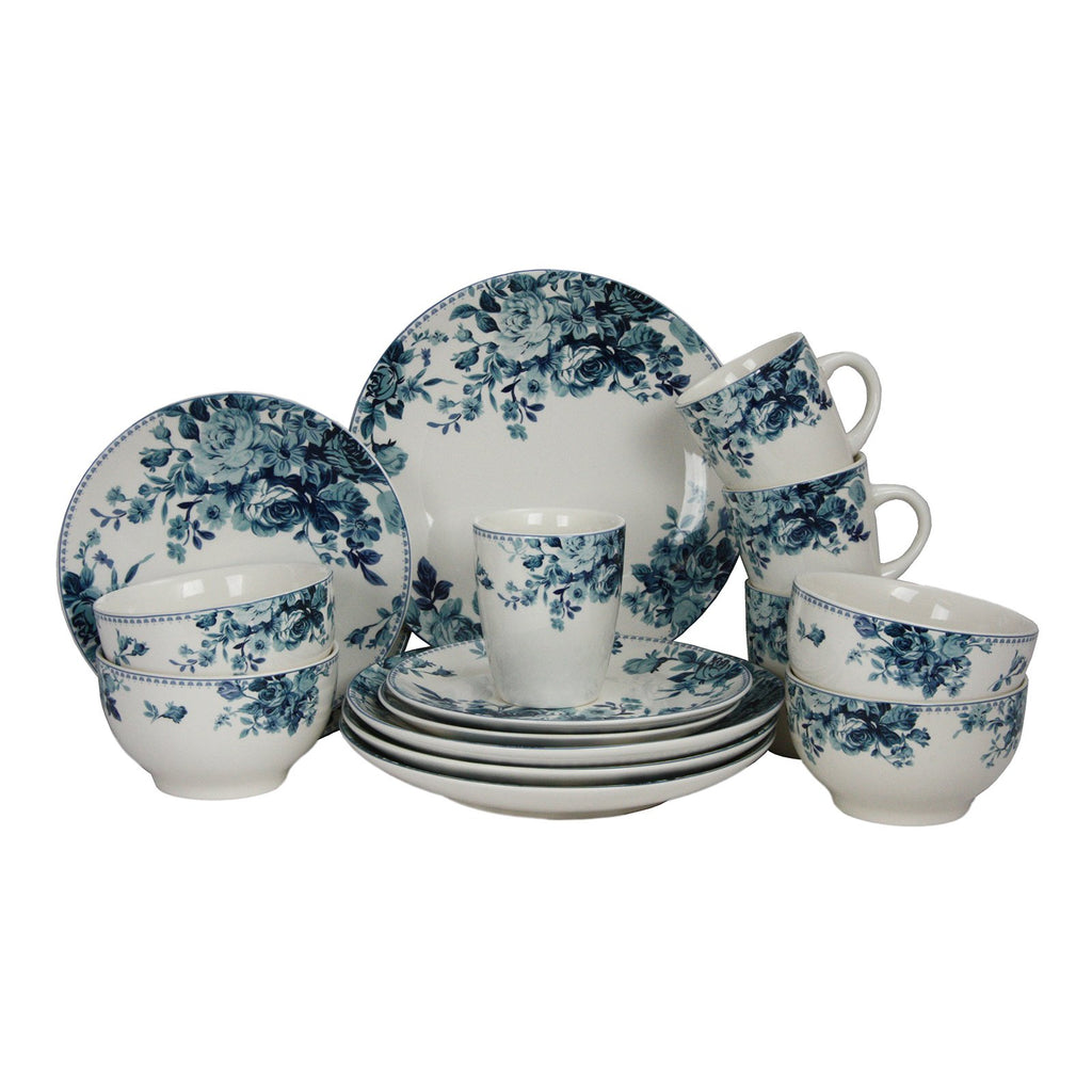 Blue 16 Piece Stoneware Dinnerware Set C818796