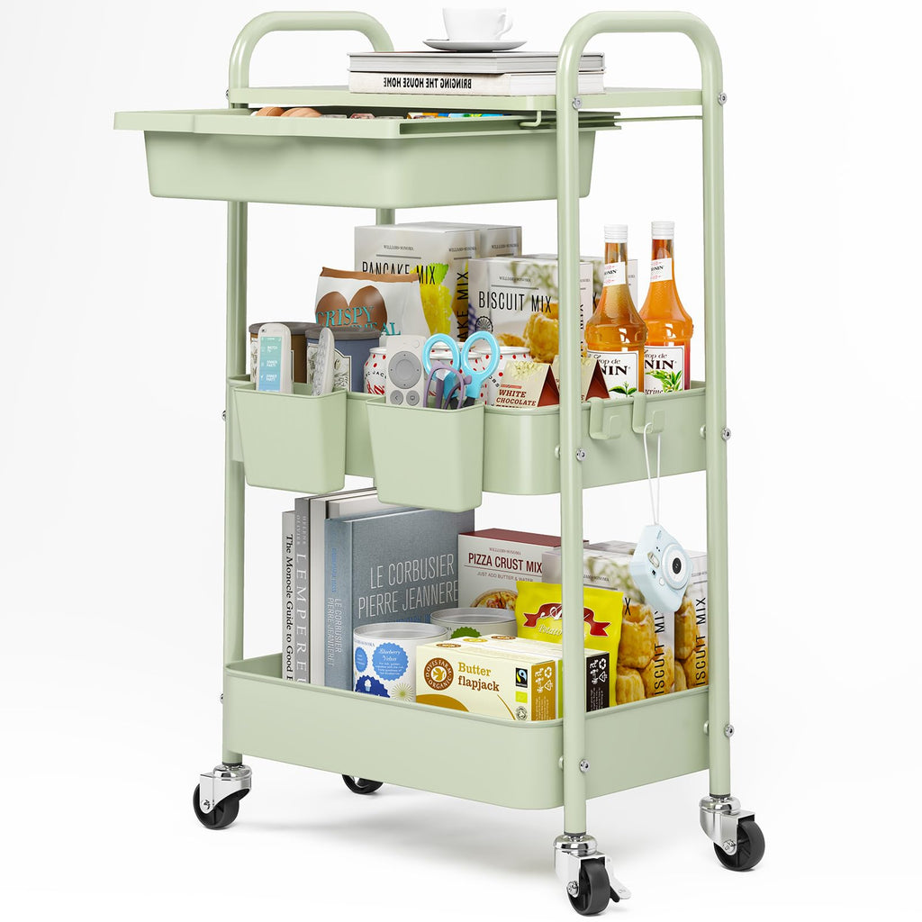 3 Tier Metal Rolling Cart with Drawer I36121