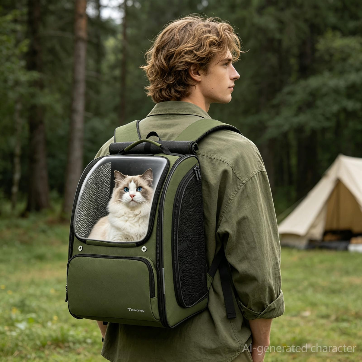 Green Expandable Cat Backpack Carrier W37897