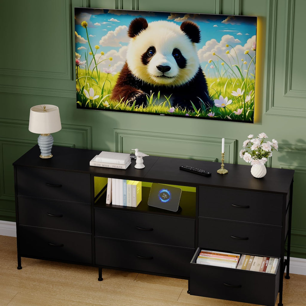 Black 8 Drawer TV Stand Dresser with Steel Frame H98567