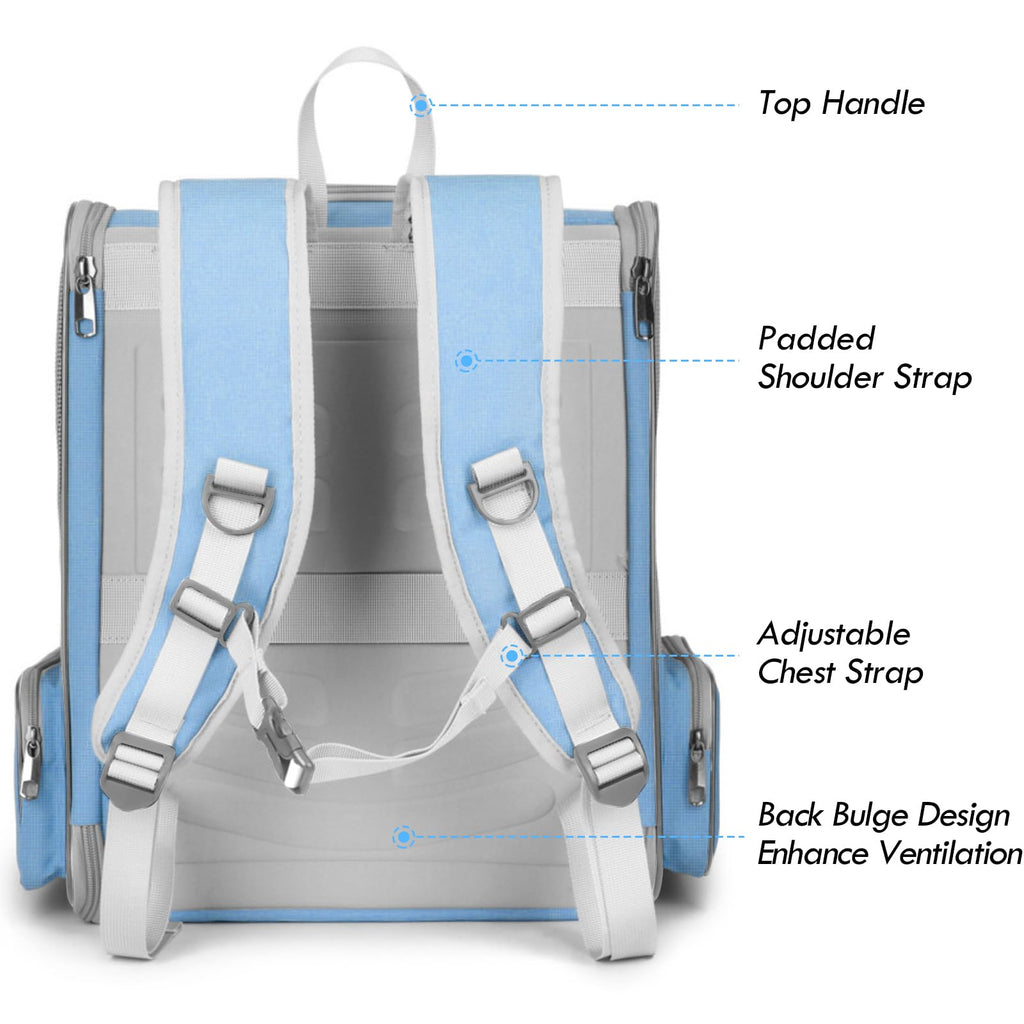 Blue Collapsible Cat Backpack Carrier with Mesh A236780