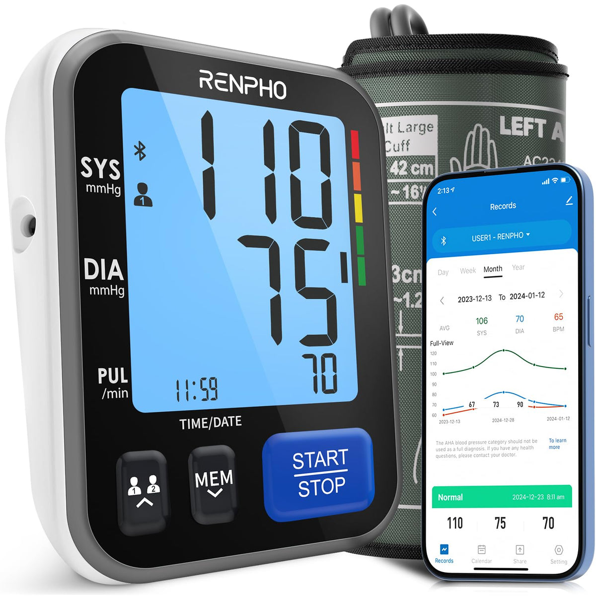 Smart Blood Pressure Monitor with Wide Cuff T802570