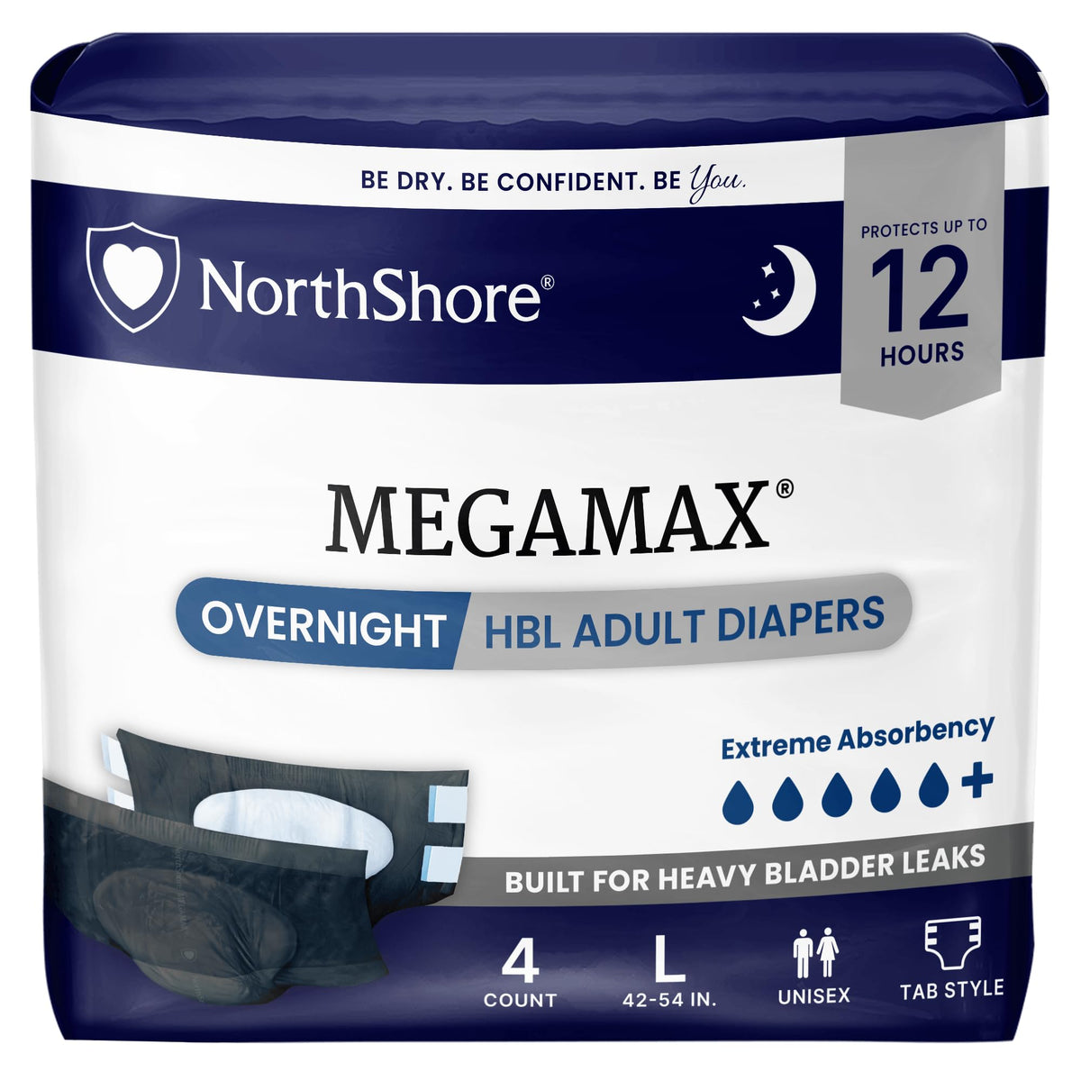 Black Large Adult Diapers with Tabs, 4 Count R29346