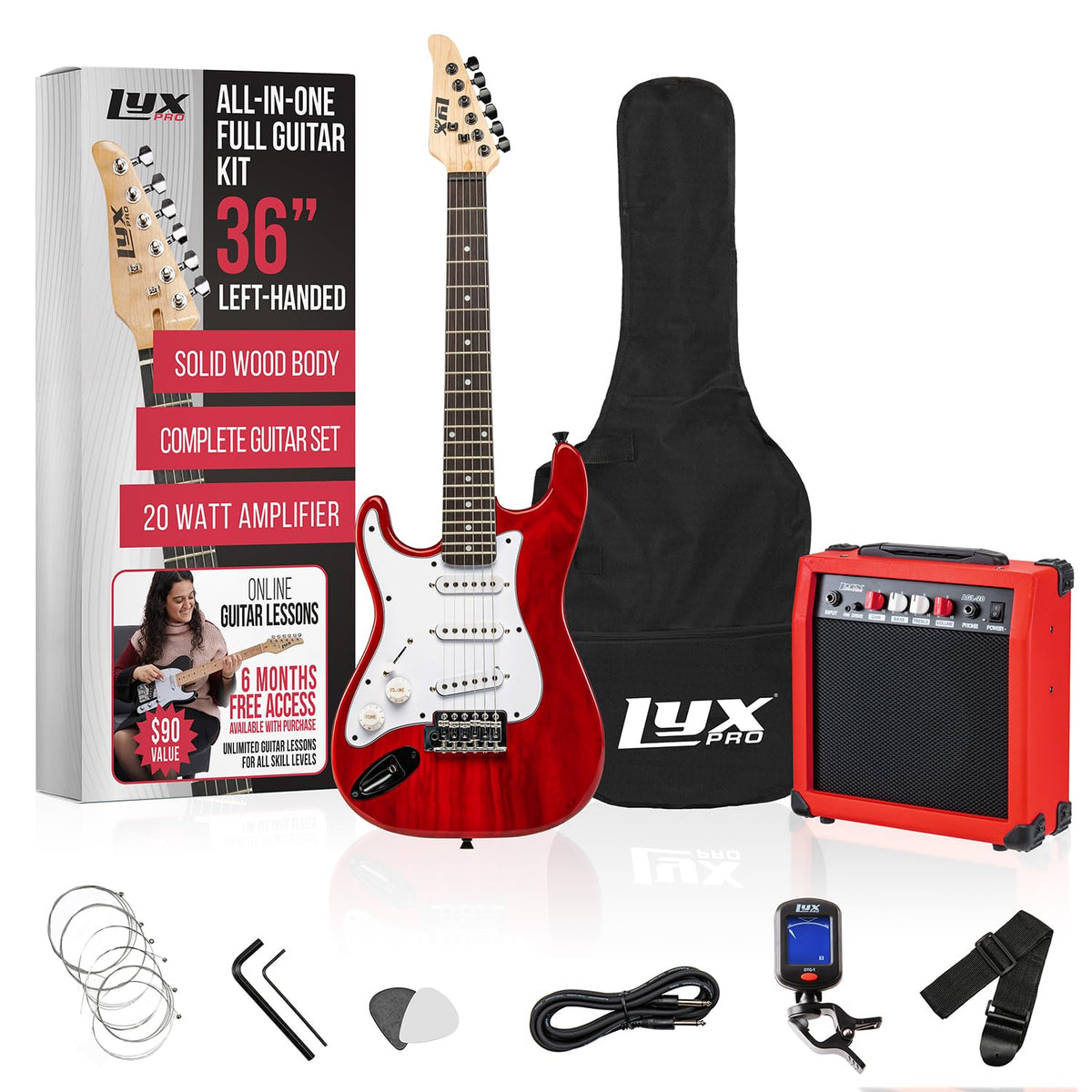 Left Hand 36 Inch 3/4 Size Electric Guitar Kit Red F296695