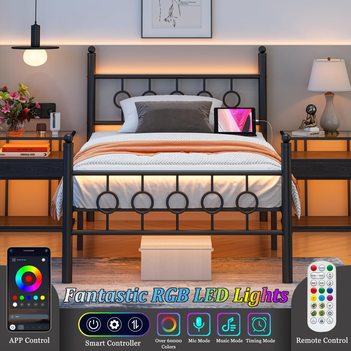 Black Twin Metal Platform Bed Frame with Headboard H57624