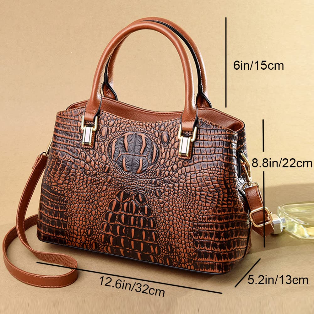 Crocodile Leather Satchel Handbag with Shoulder Strap R340