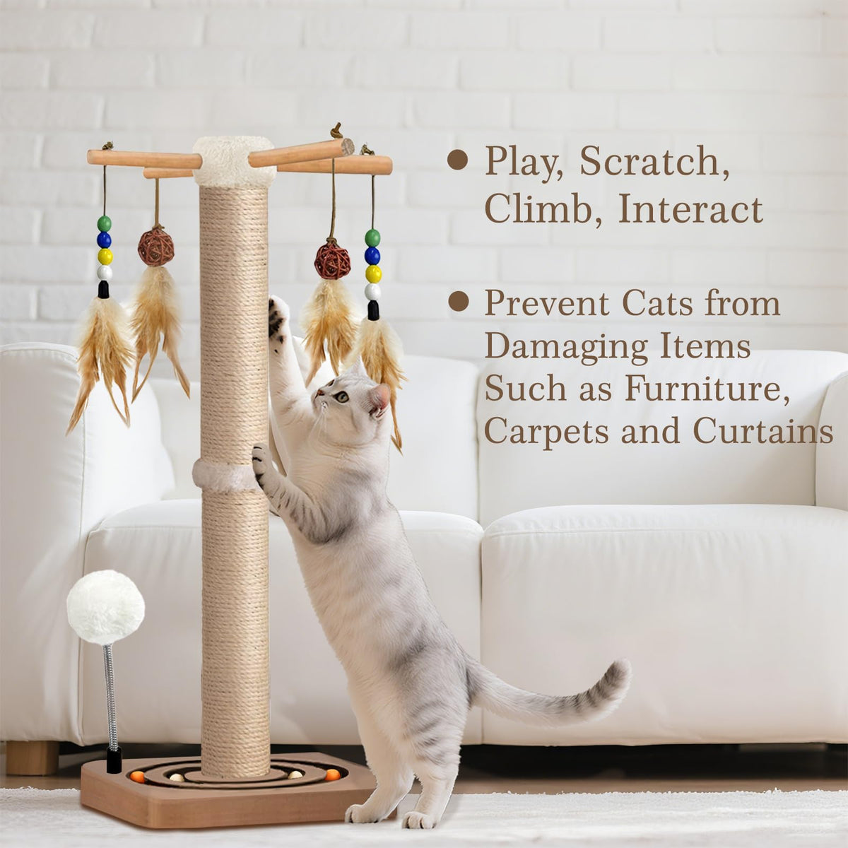 Sisal Cat Scratching Post with Toys F3447