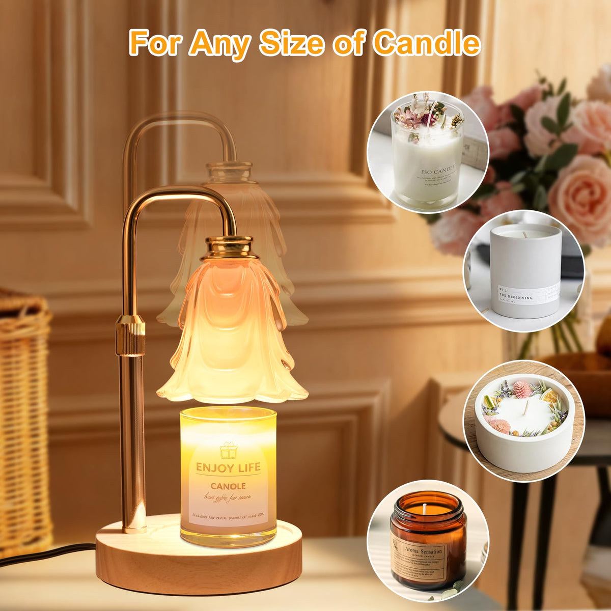 Adjustable Height Candle Warmer Lamp with Timer and Dimmer T131
