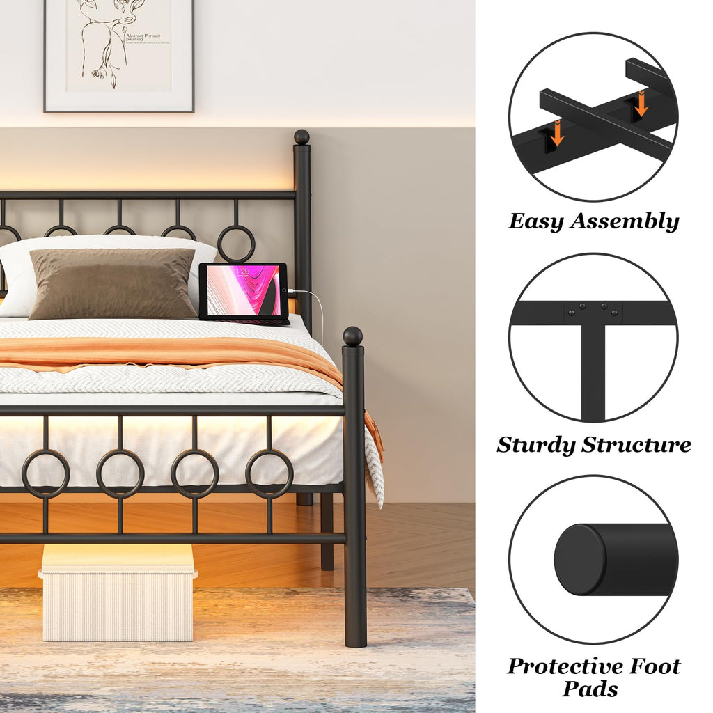 Black Twin Metal Platform Bed Frame with Headboard H57624