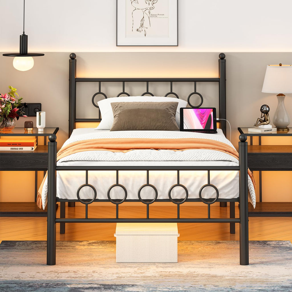 Black Twin Metal Platform Bed Frame with Headboard H57624