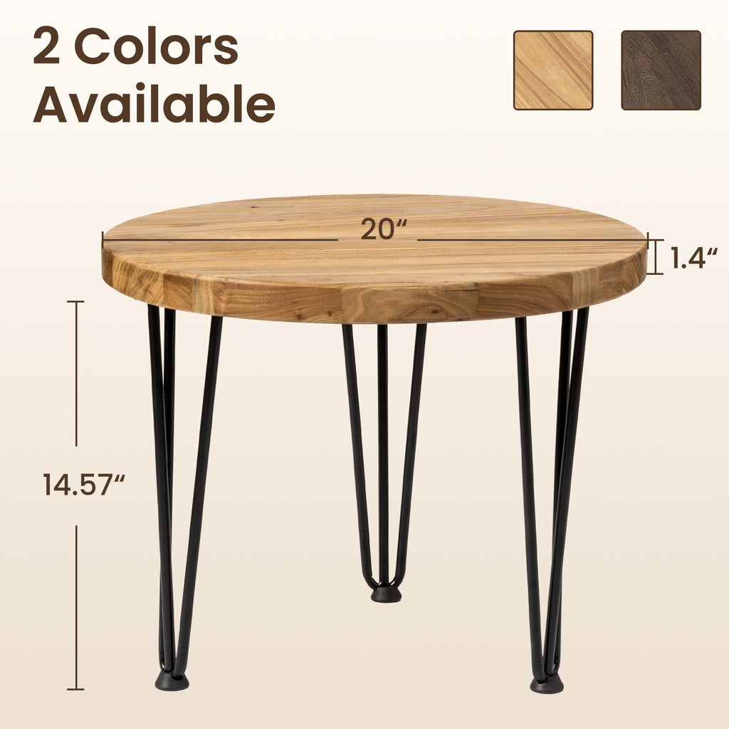 Round Elm Wood Nesting Coffee Table with Metal Legs B562404