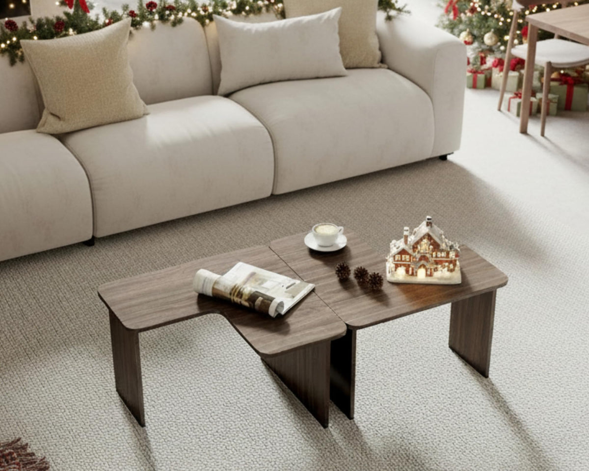 L Shaped Nesting Coffee Table Set of 2 Walnut N8274