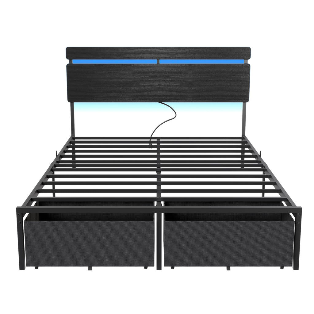 Full Size Bed Frame with Wood Headboard and Storage Drawers G85258