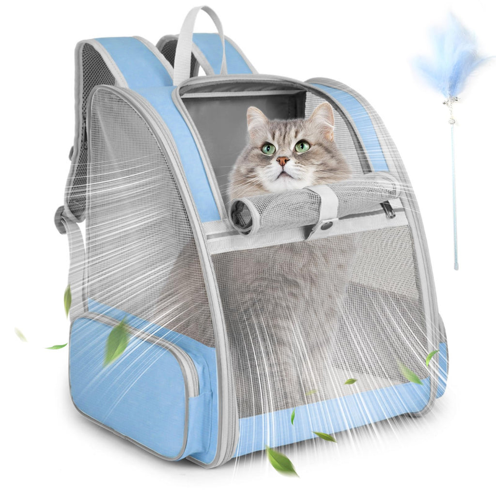 Blue Collapsible Cat Backpack Carrier with Mesh A236780