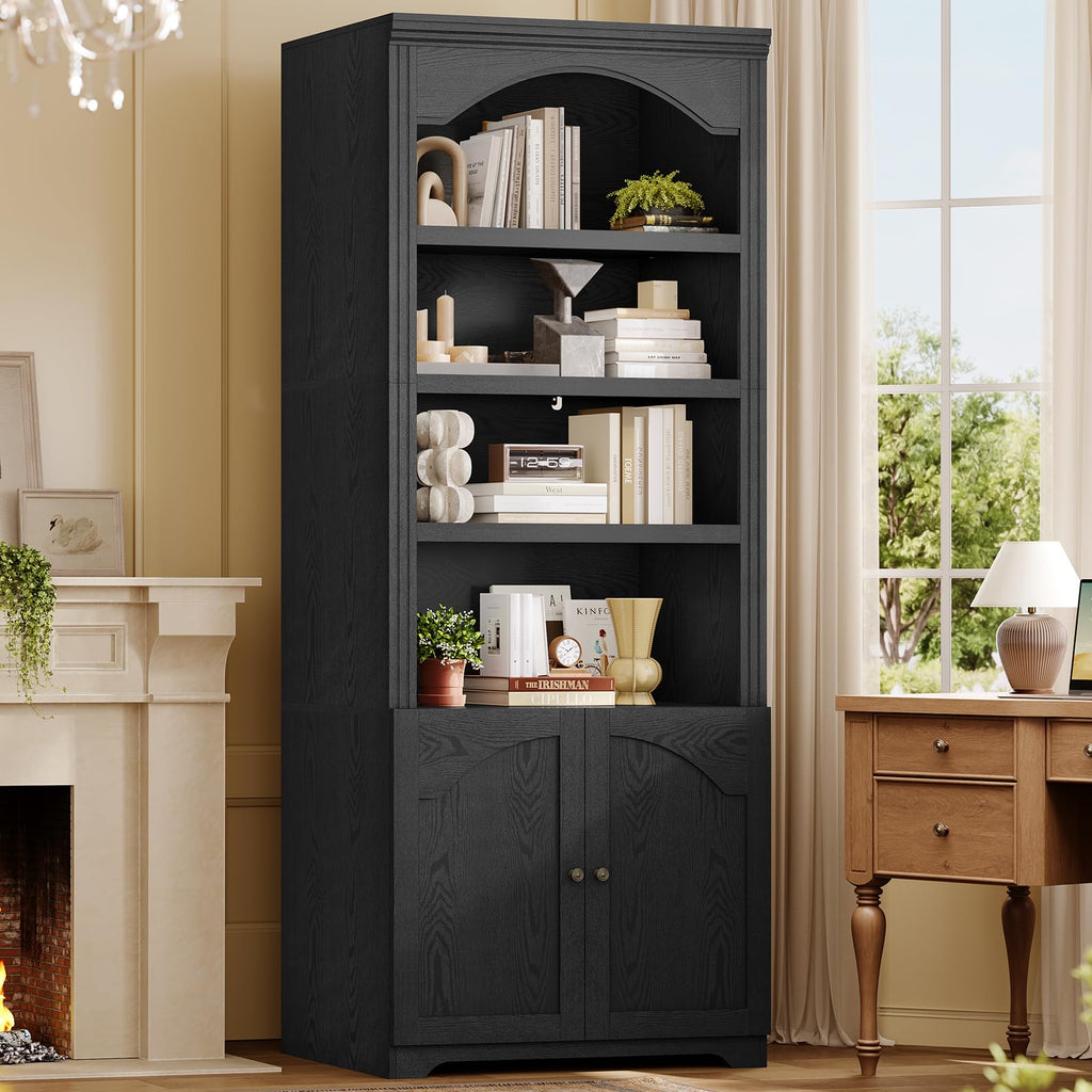 81"x31.4" Arched Bookcase with Adjustable Shelves & Doors R6107