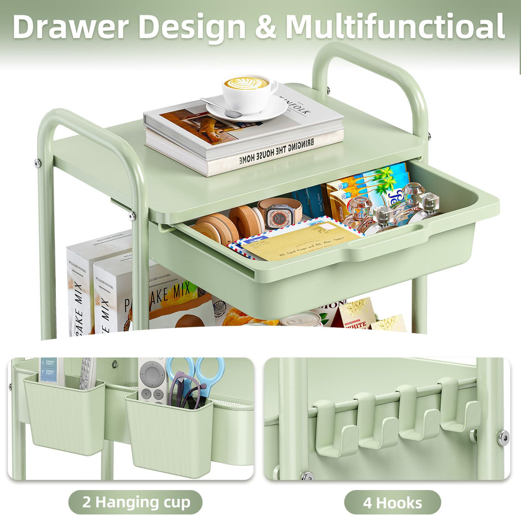 3 Tier Metal Rolling Cart with Drawer I36121