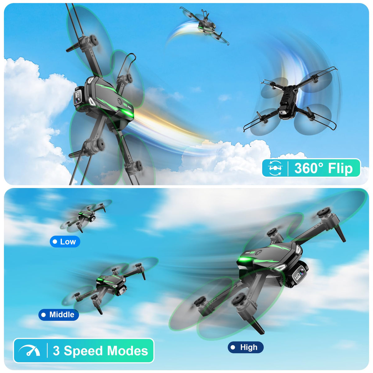 Foldable Mini Drone with 1080P Camera, 2 Batteries P57635