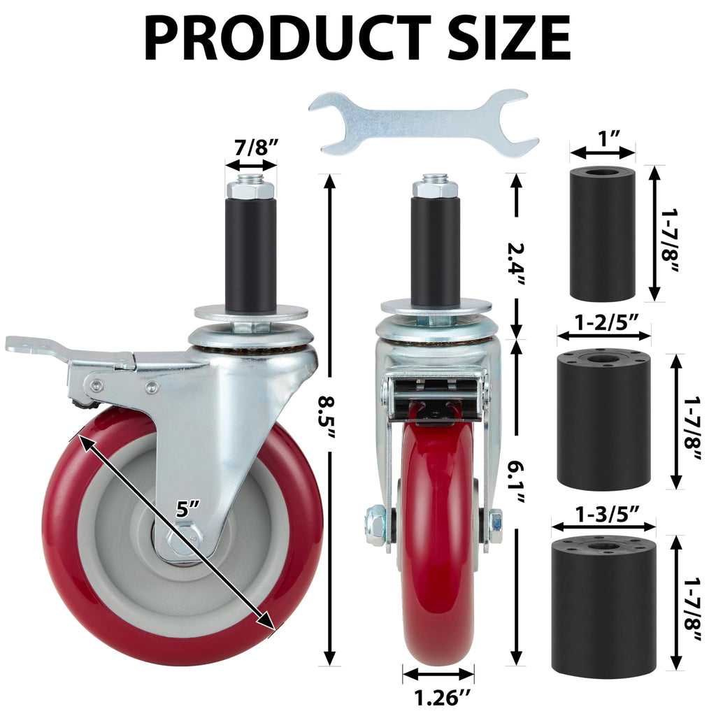 5 Inch Caster Wheels Set of 4 with Brake D653
