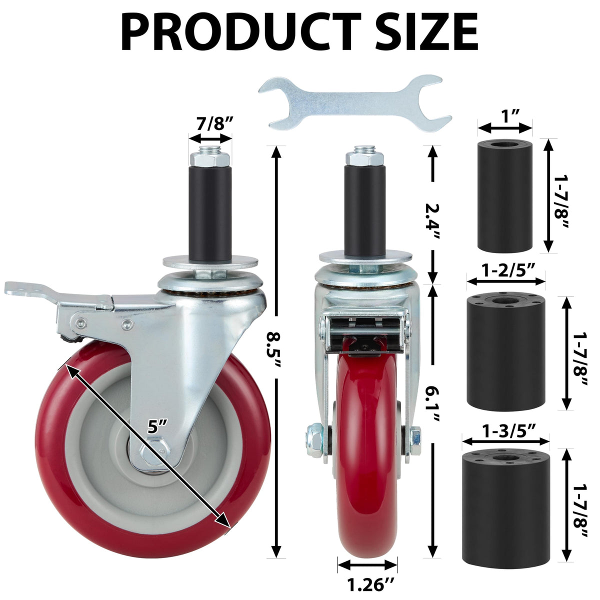 5 Inch Caster Wheels Set of 4 with Brake D653