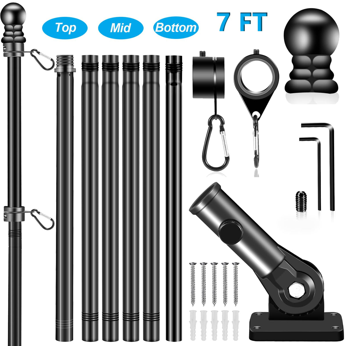 Black 7 FT Stainless Steel Flagpole Kit K385980