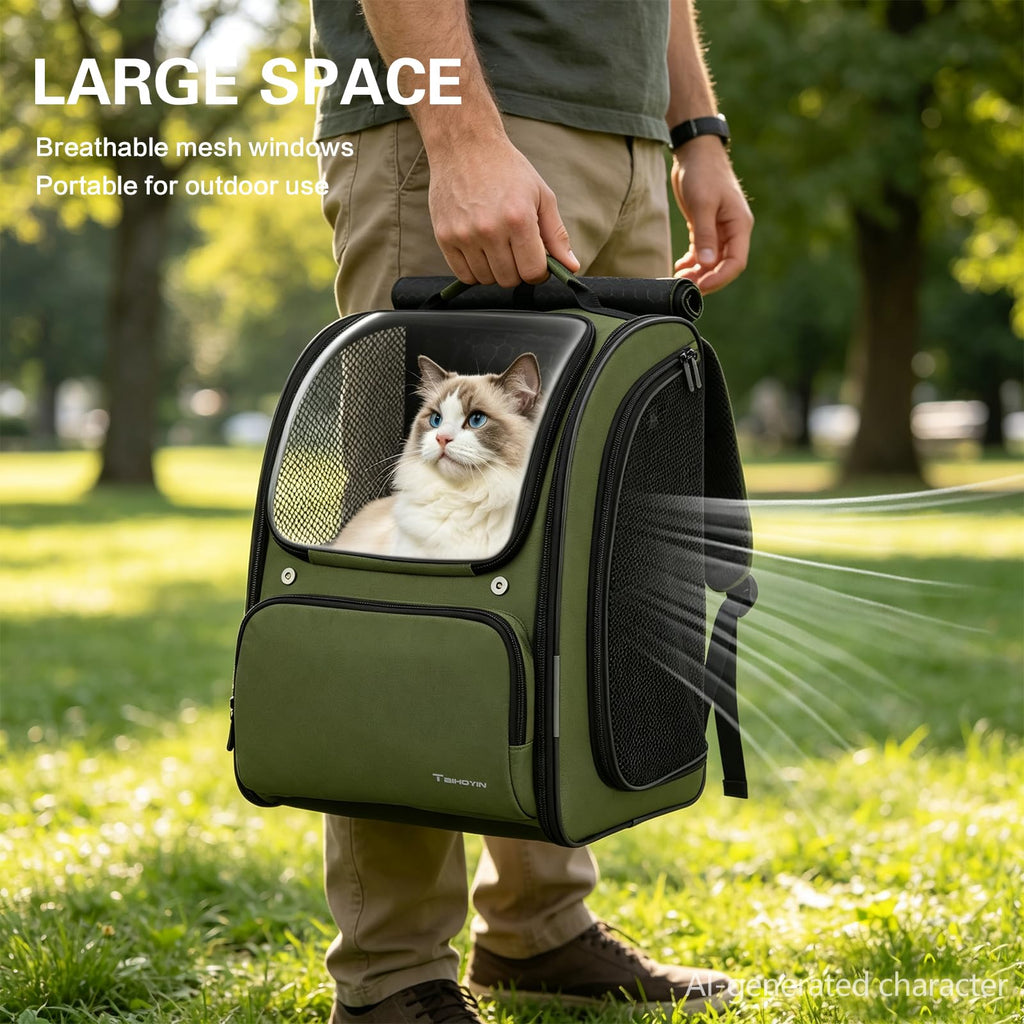 Green Expandable Cat Backpack Carrier W37897