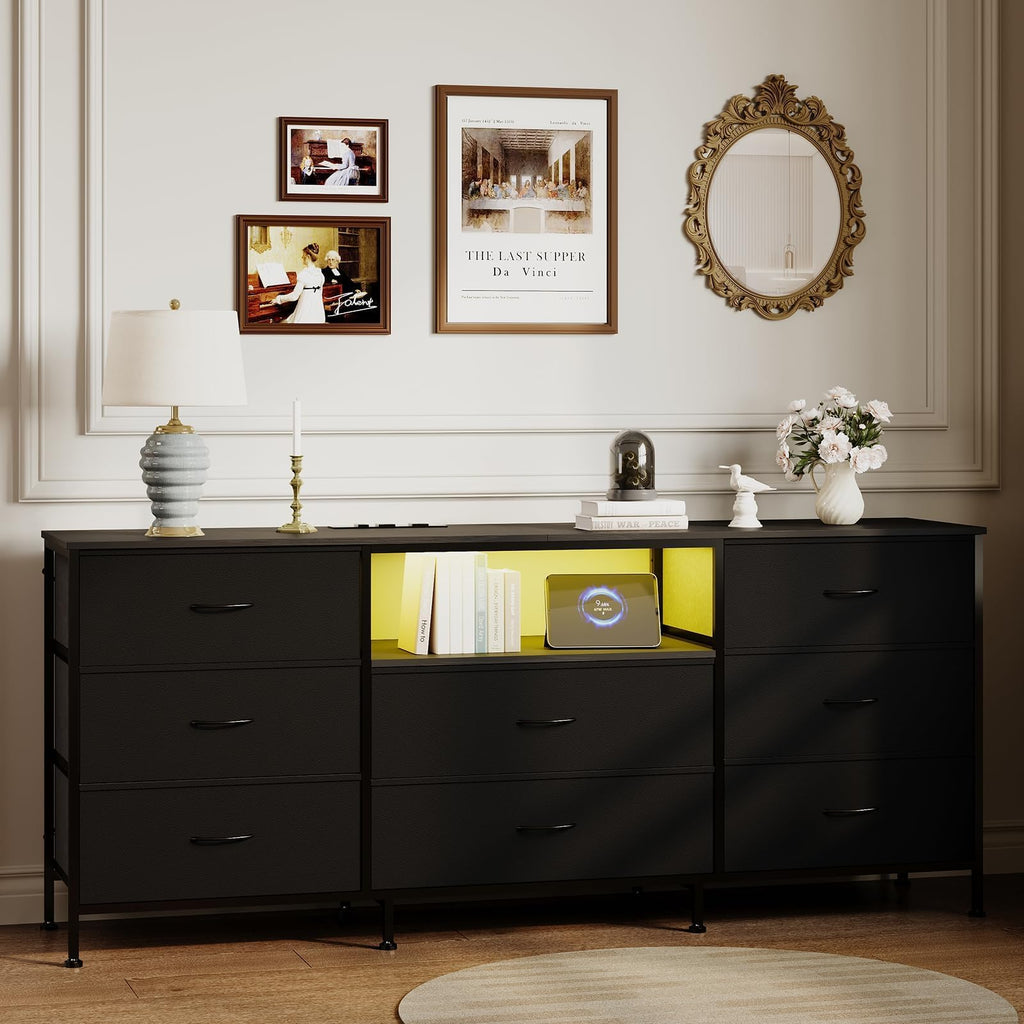 Black 8 Drawer TV Stand Dresser with Steel Frame H98567