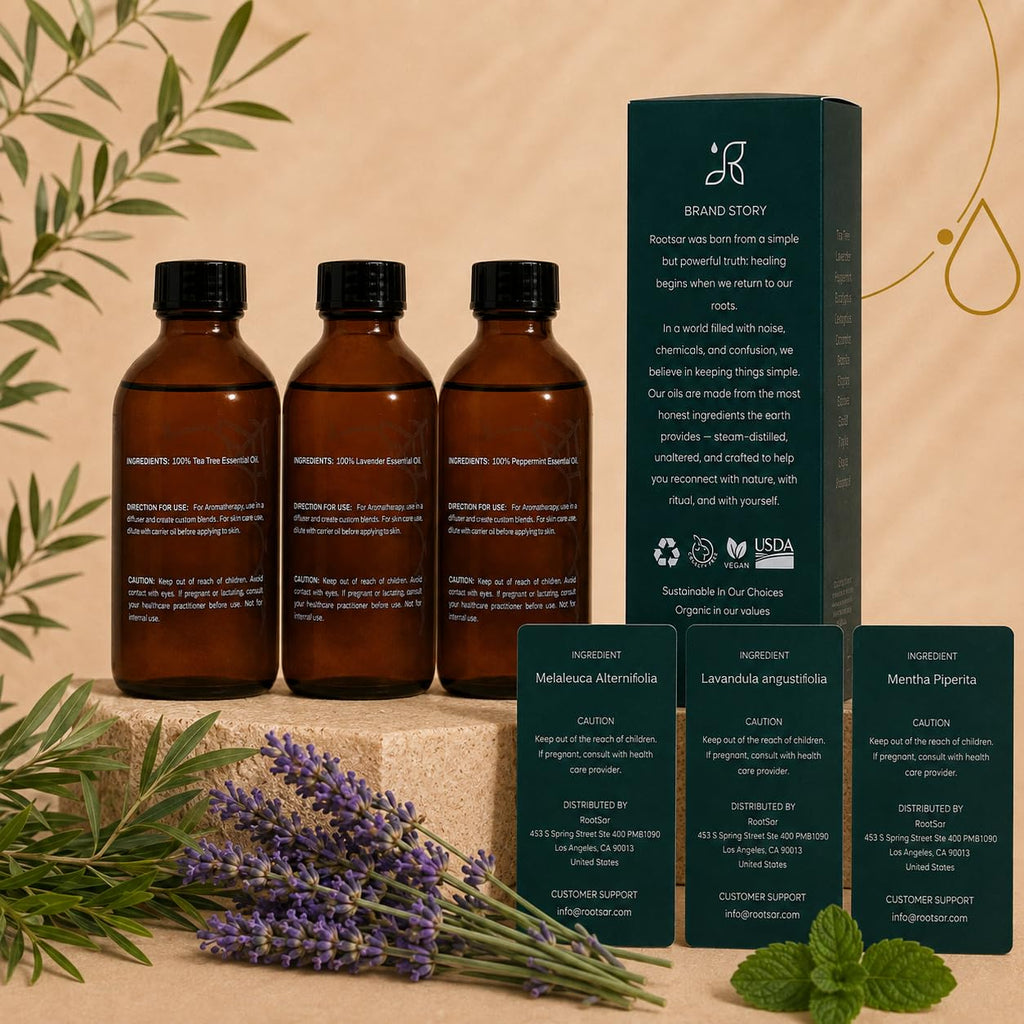 3 Pack Lavender Peppermint Tea Tree Essential Oils 4 Fl Oz I61740