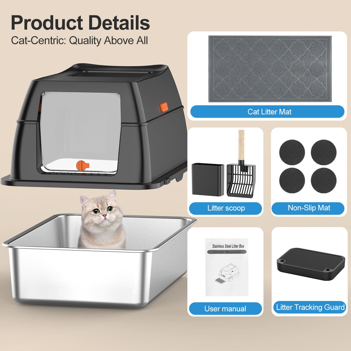 Extra Large Stainless Steel Litter Box with Lid O464055