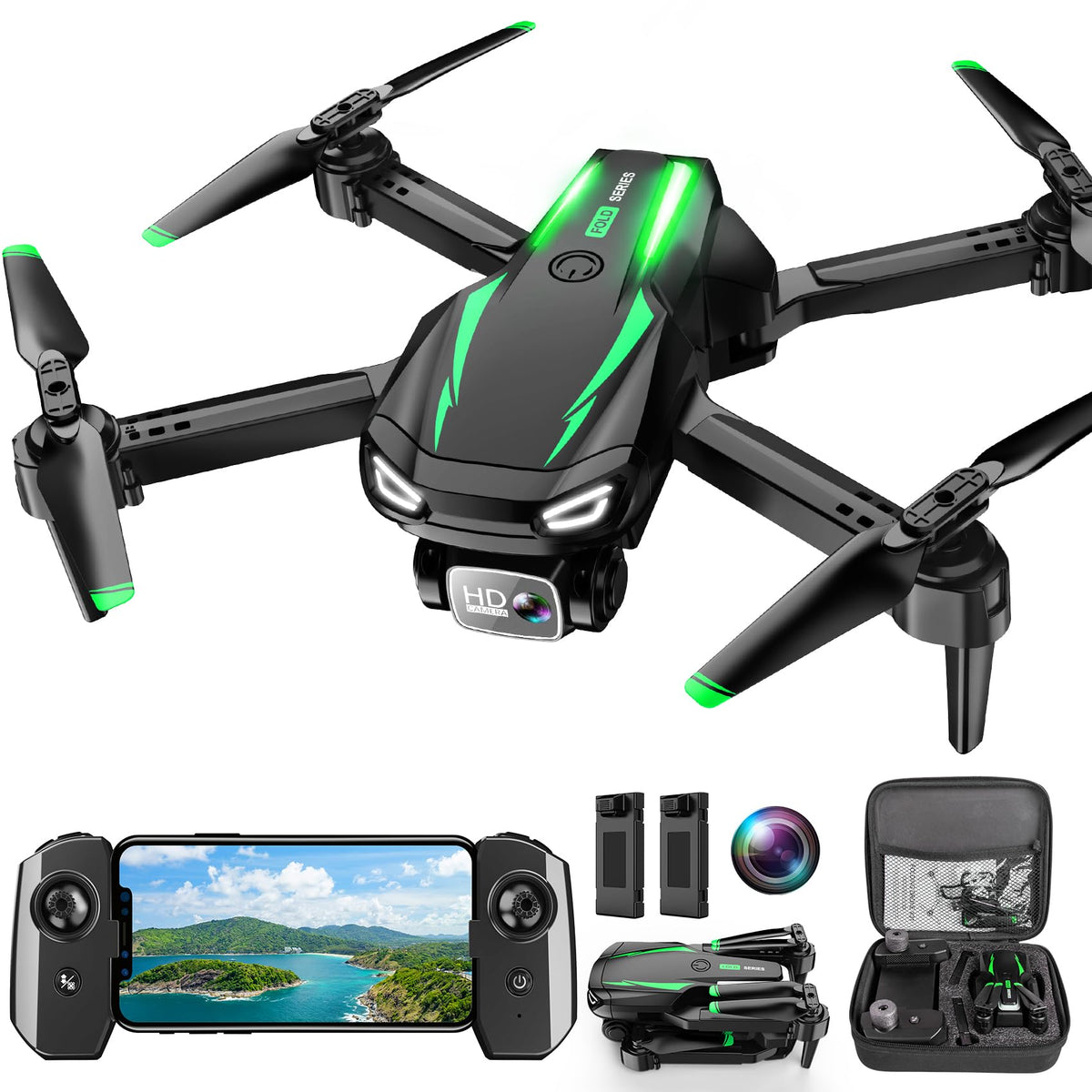 Foldable Mini Drone with 1080P Camera, 2 Batteries P57635
