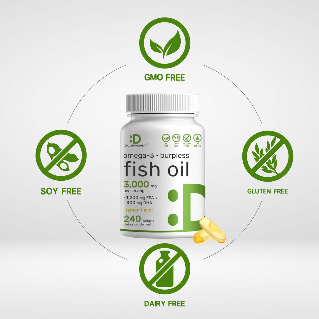 Omega 3 Fish Oil 3,000mg 240 Softgels EPA DHA Lemon Flavored B38862