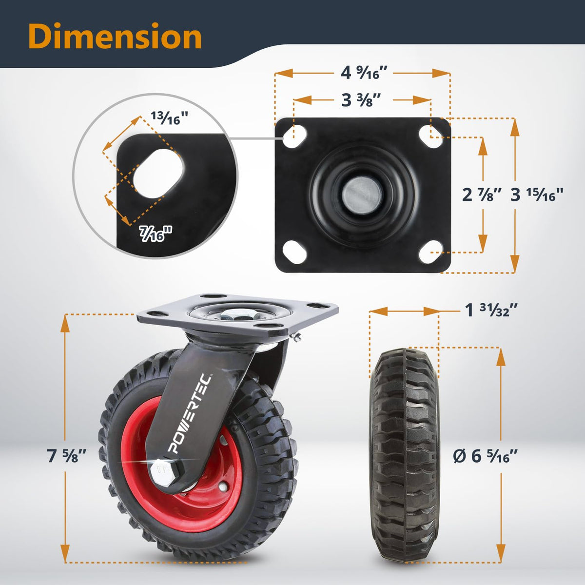6 Inch Caster Wheels Set of 4 Heavy Duty Rubber X56803