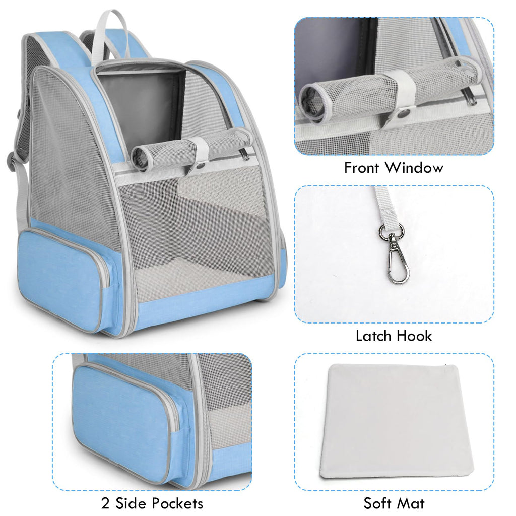 Blue Collapsible Cat Backpack Carrier with Mesh A236780