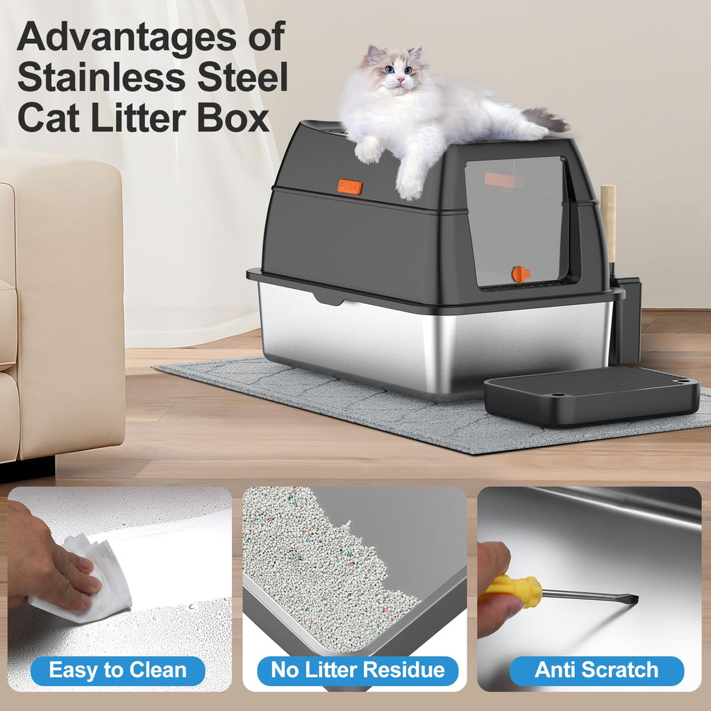 Extra Large Stainless Steel Litter Box with Lid O464055