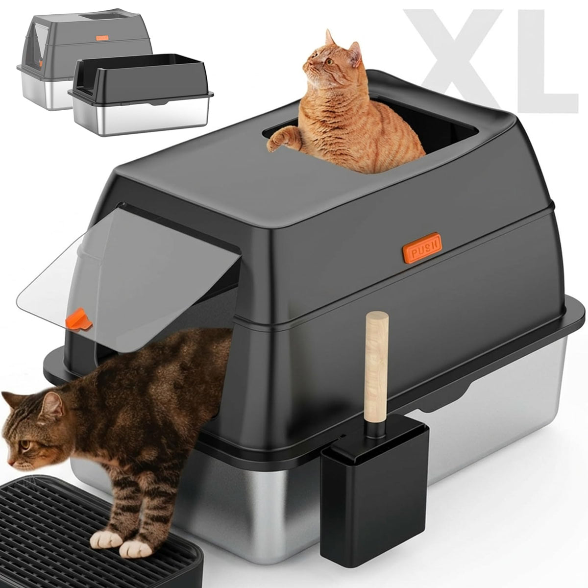 Extra Large Stainless Steel Litter Box with Lid O464055