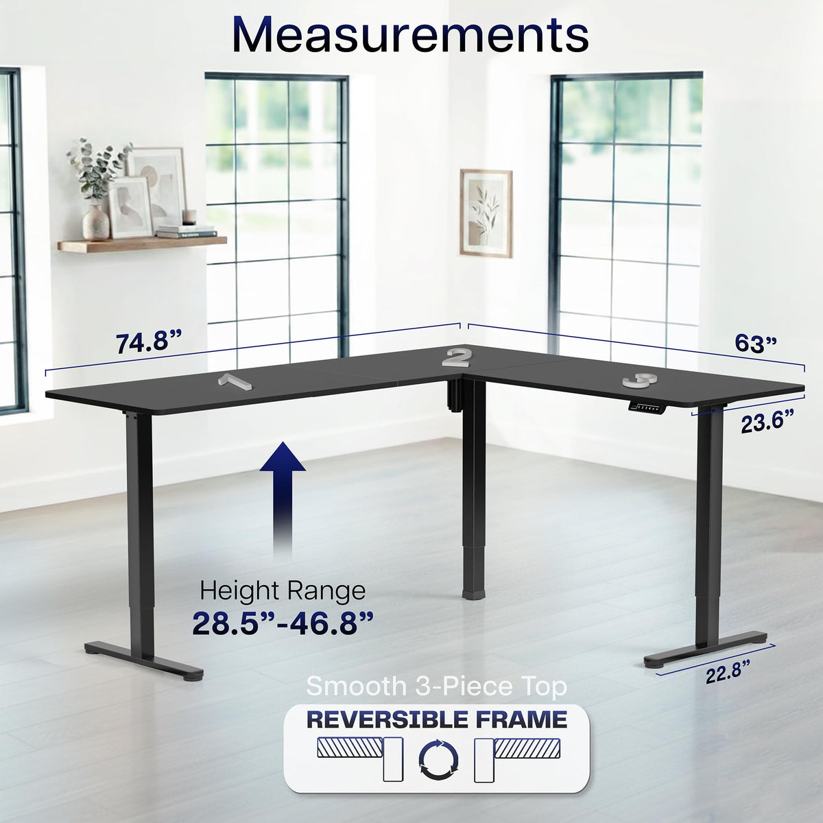 Black 75 x 63 in Corner Standing Desk K76686