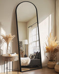Arched Full Length Black Floor Mirror with Stand D6483