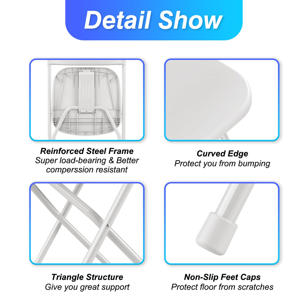 6 Pack White Plastic Folding Chair with Steel Frame A7628