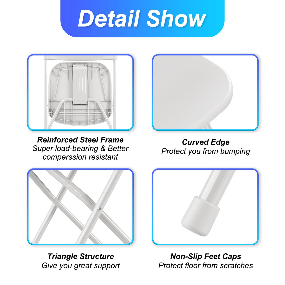 6 Pack White Plastic Folding Chair with Steel Frame A7628