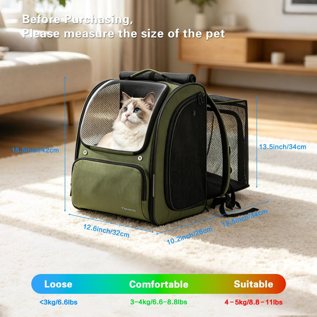 Green Expandable Cat Backpack Carrier W37897