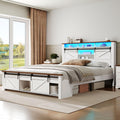 White and Walnut Full Size Storage Bed Frame D119