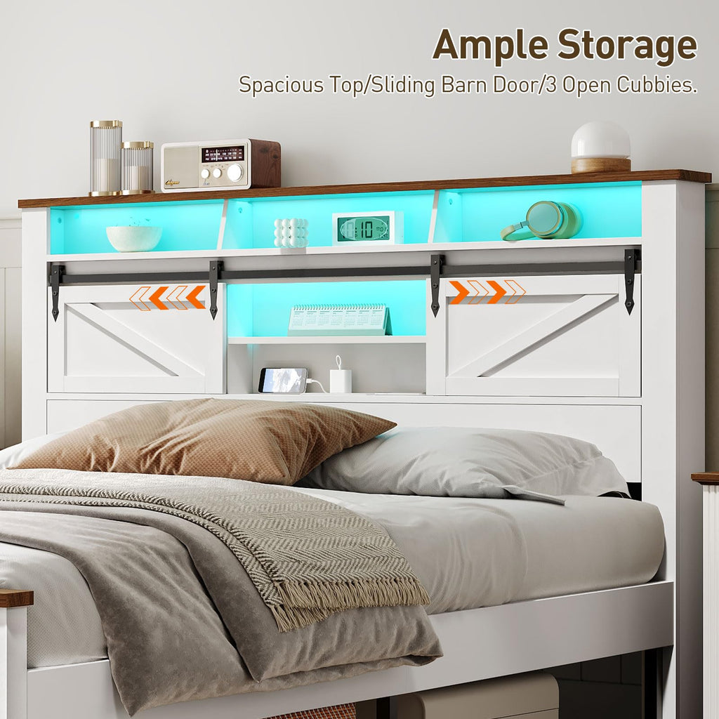 White and Walnut Full Size Storage Bed Frame D119