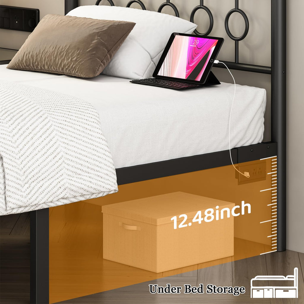 Black Twin Metal Platform Bed Frame with Headboard H57624