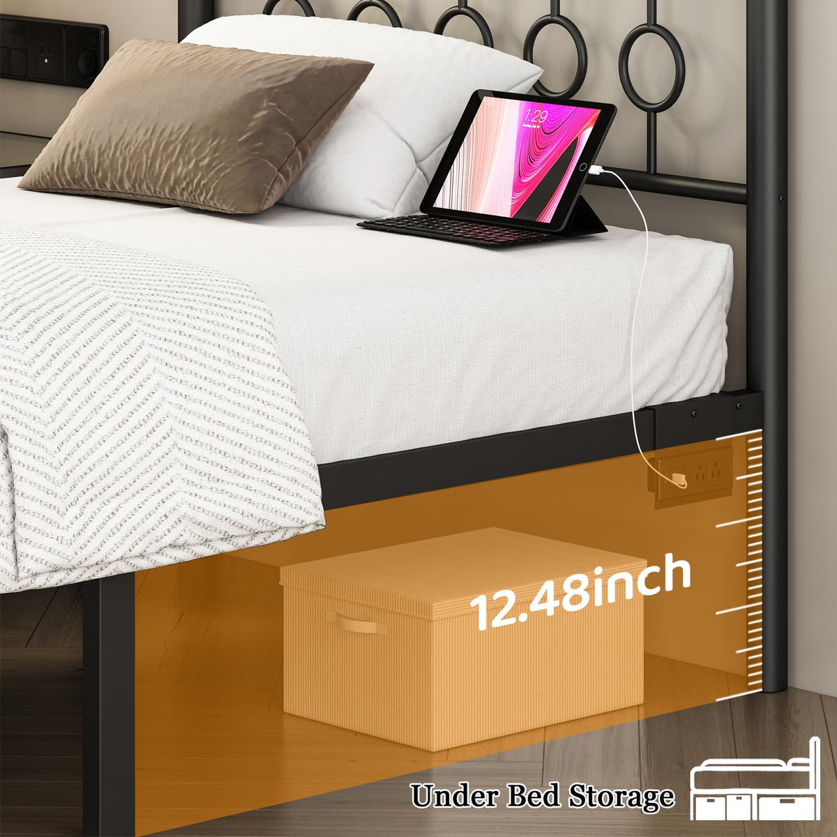 Black Twin Metal Platform Bed Frame with Headboard H57624