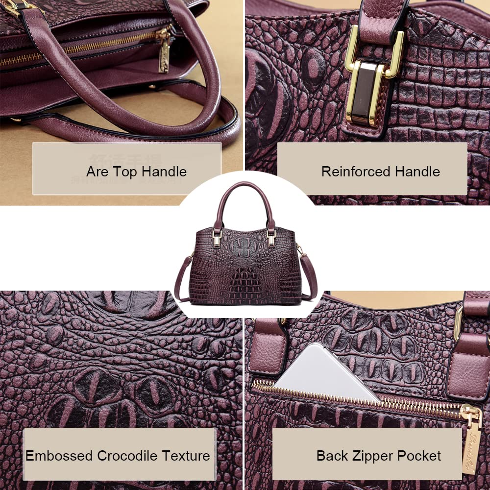 Crocodile Leather Satchel Handbag with Shoulder Strap R340