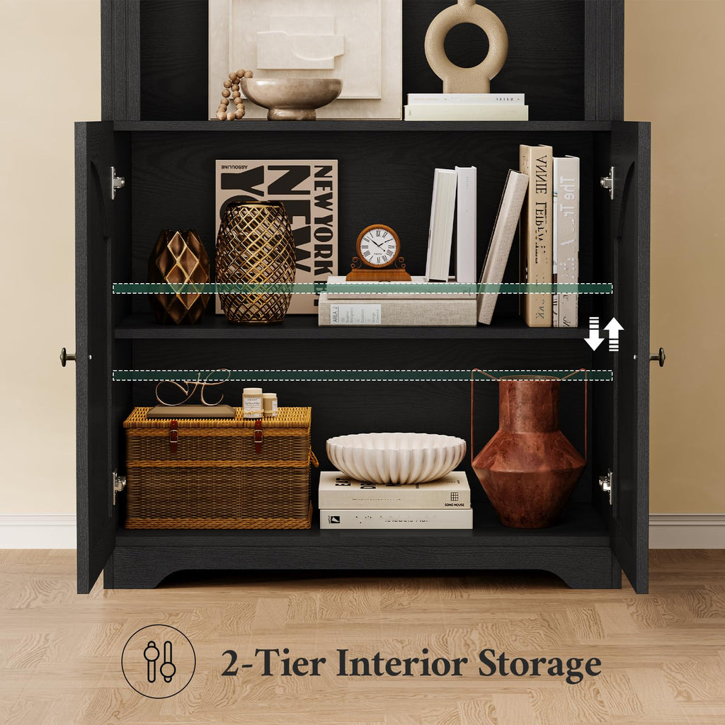 81"x31.4" Arched Bookcase with Adjustable Shelves & Doors R6107