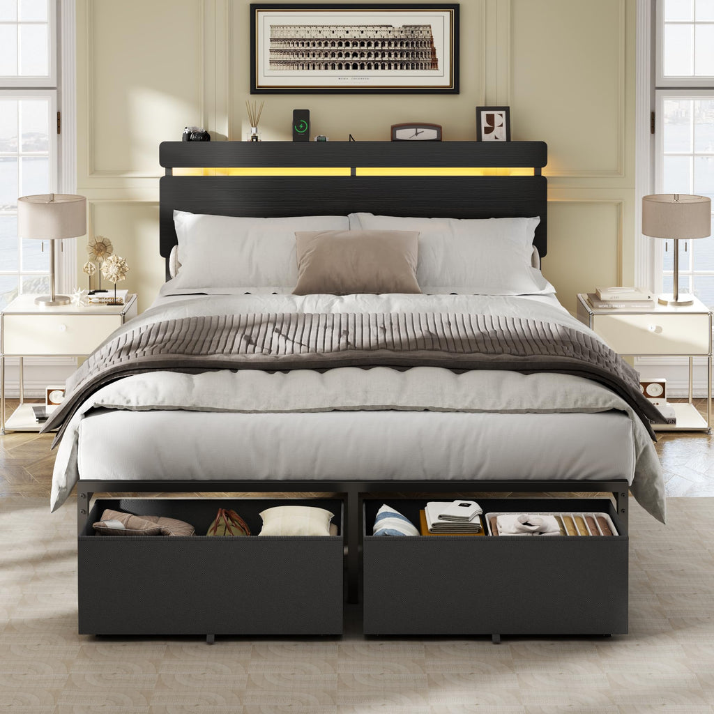 Full Size Bed Frame with Wood Headboard and Storage Drawers G85258