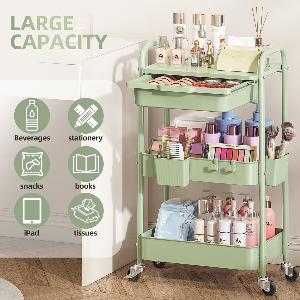 3 Tier Metal Rolling Cart with Drawer I36121