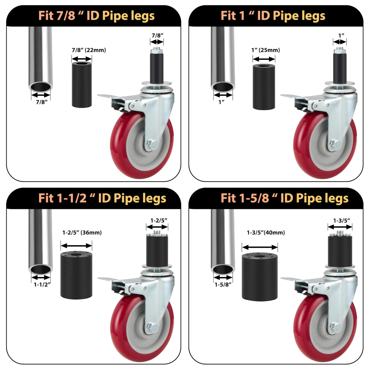 5 Inch Caster Wheels Set of 4 with Brake D653
